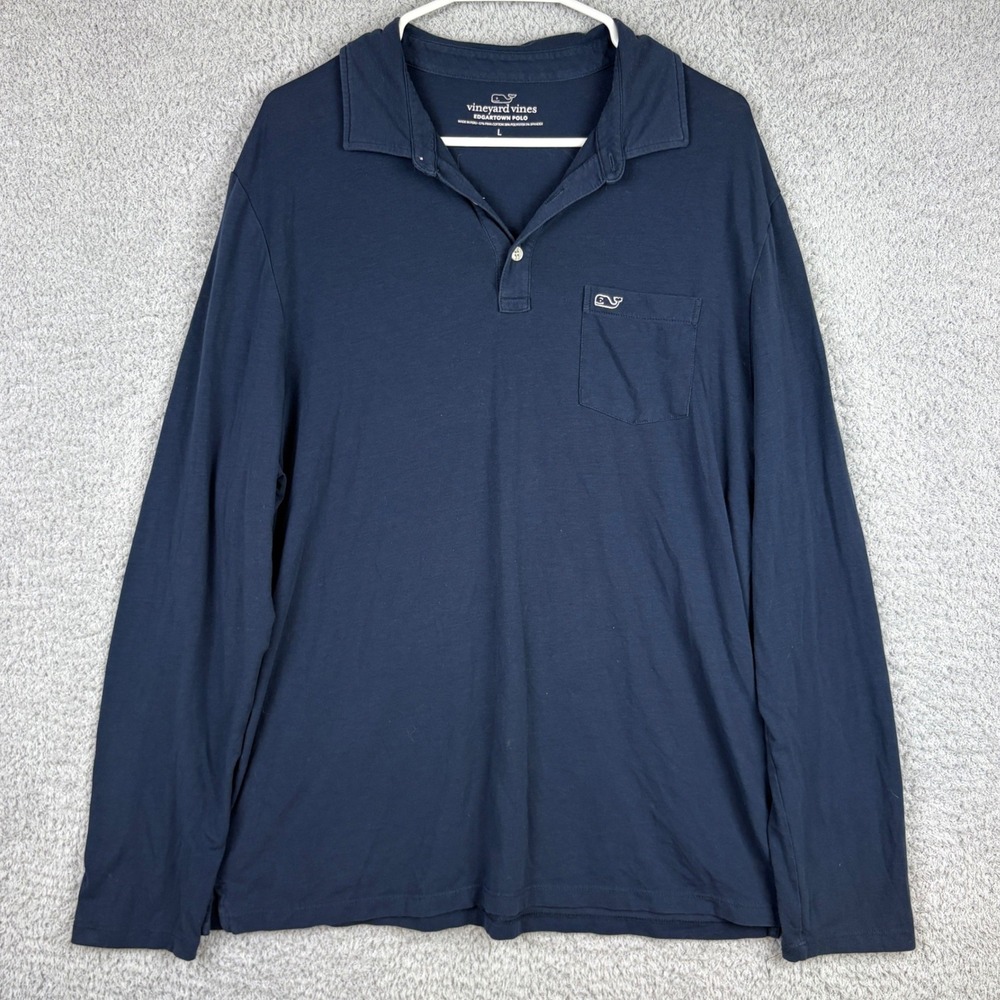 Vineyard Vines Polo Mens Large Navy Edgartown Long Sleeve Pocket Preppy Whale